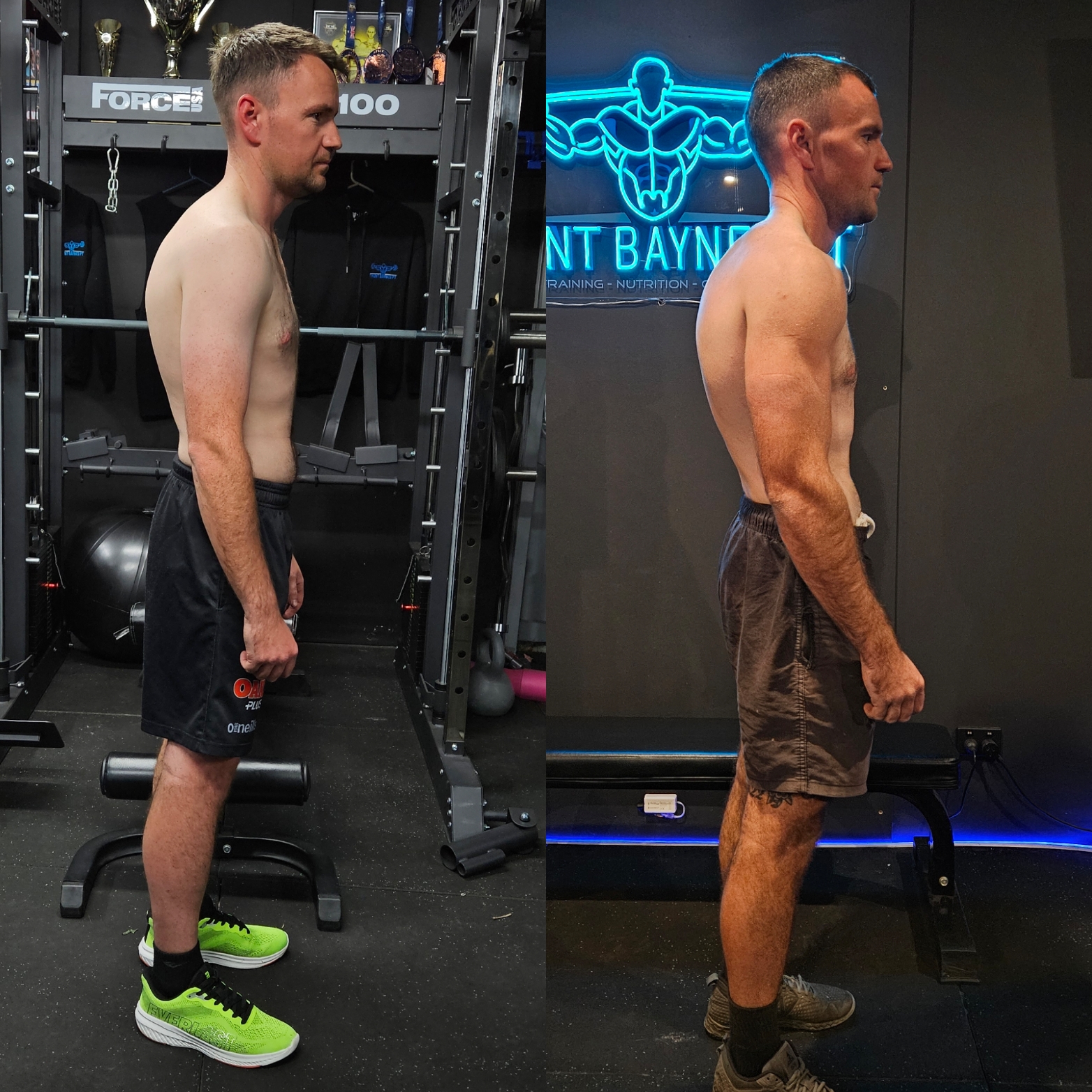 Before and after transformation - James K. achieved +10kg lean mass, -8% body fat
